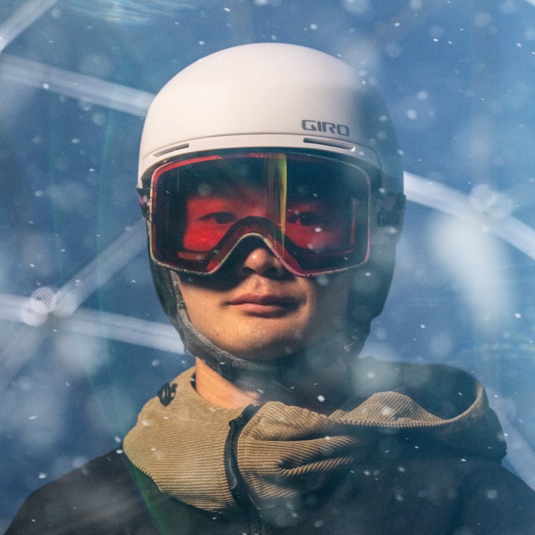 Giro ski athlete with Giro goggle and helmet